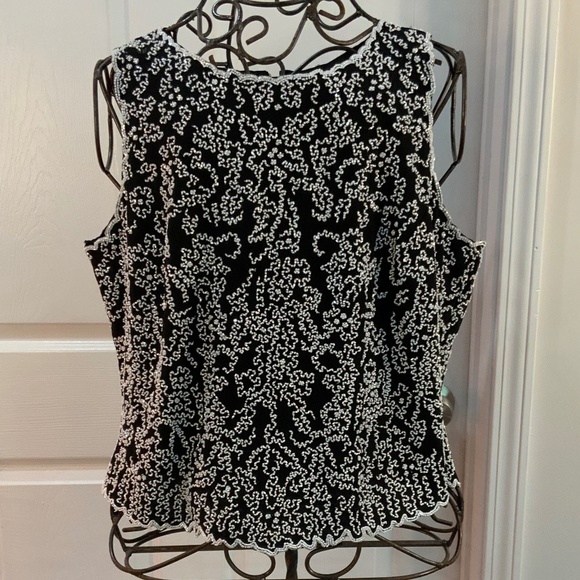 LESLIE FAY EVENING BEADED FORMAL BLACK & WHITE VINTAGE TOP PLUS SIZE 2X - Picture 9 of 9